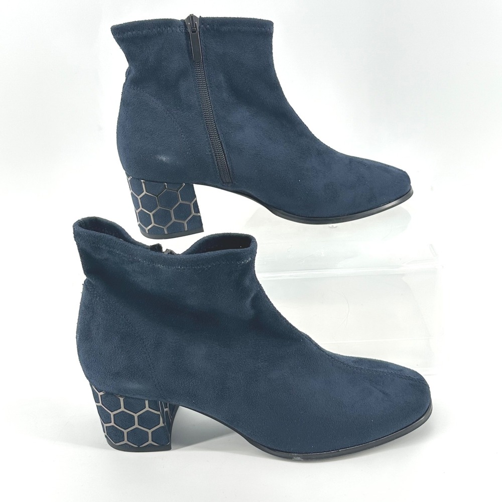 NR Rapisardi Ankle Boots Womens 39‎ Navy Blue Geometric Block Heel Made in Italy